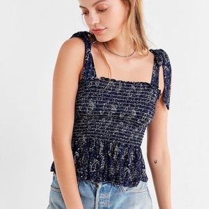 Urban outfitters Rosa smocked tie shoulder top